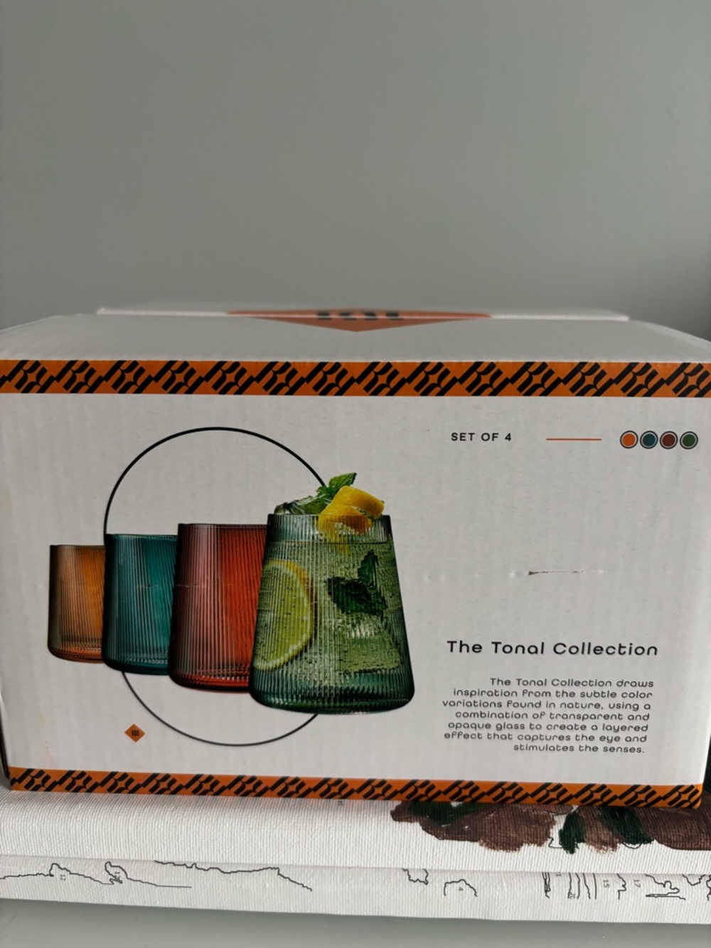 The Tonal Collection Colored Ribbed Glasses - Green, Red, Teal, Amber (Set of 4)